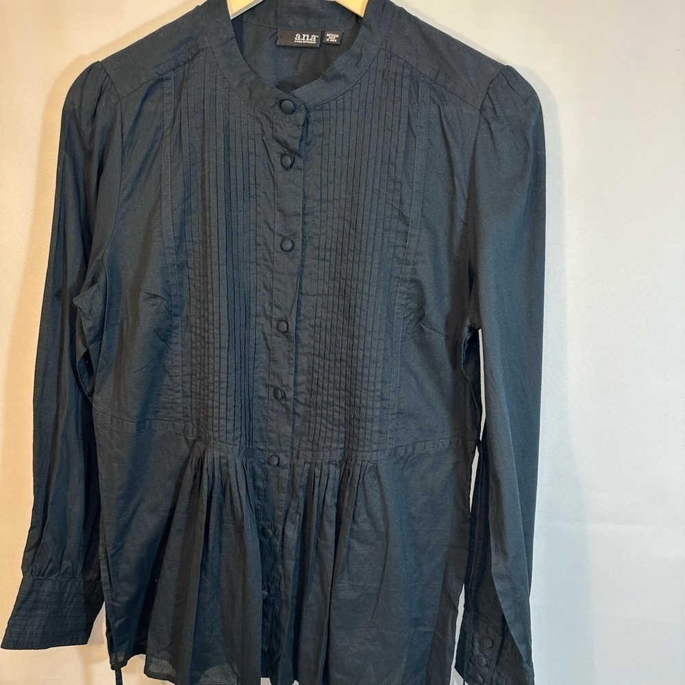 a.n.a A New Approach Womens Blouse Shirt Top M Pleated Peasant Prairie Belt Tie